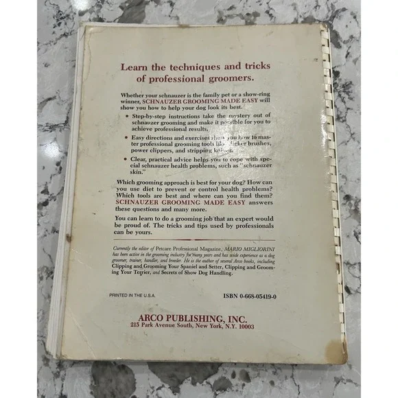 Vintage USA Dog Schnauzer Grooming Made Easy Book 1983 Mario Migliorini RARE